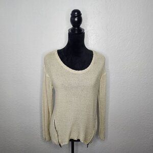 Cream Knit Sweater Zippers by RD Style SZ M Boho Slouchy Cottagecore cozy READ